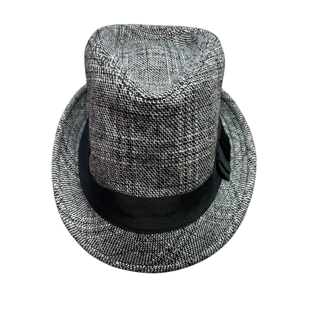 Black and white fedora tweed, plaid with black band wool blend